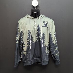 Ouku Forest Print Long Sleeve Men's Hoodie Small Green